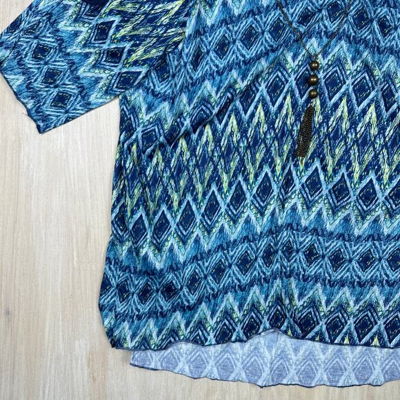 NWT French Laundry Cristel Blue Combo Cold Shoulder Necklace Top Blouse 2X - Picture 4 of 16